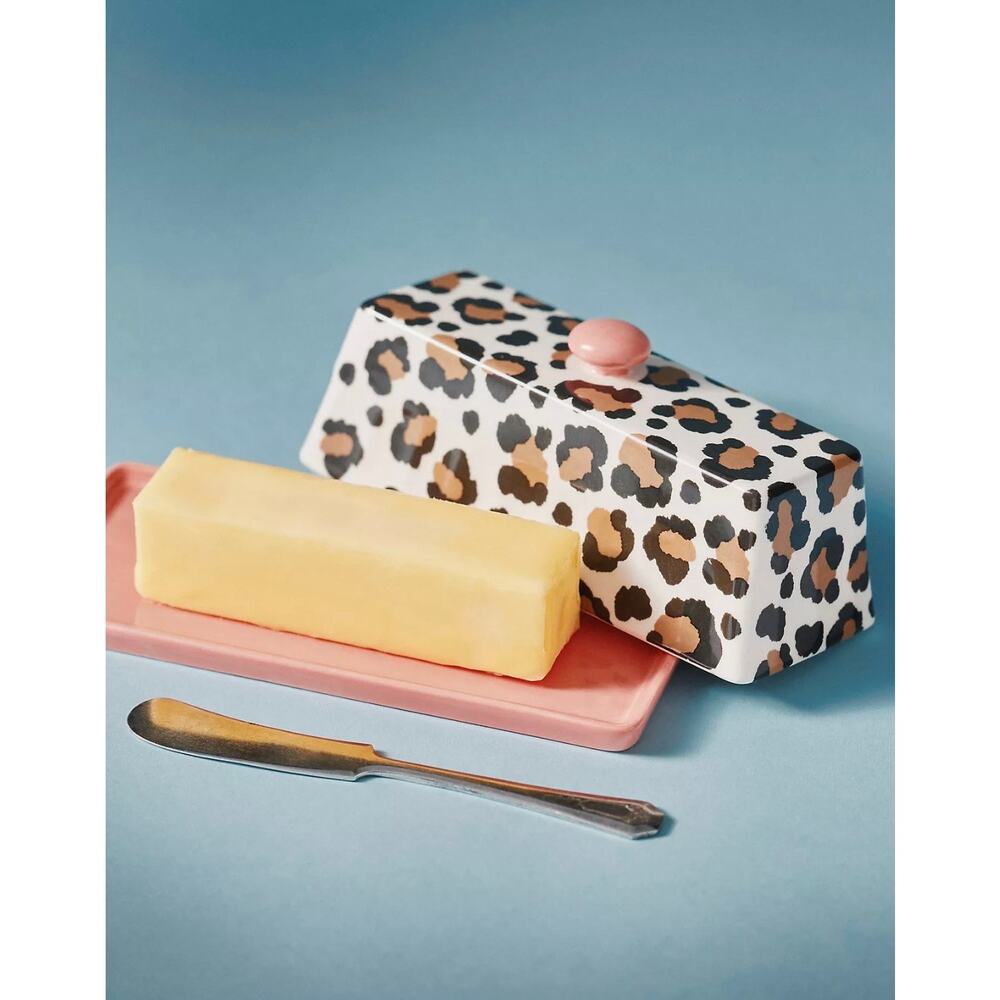 Anthropologie Chintzware Leopard Stoneware Butter Dish